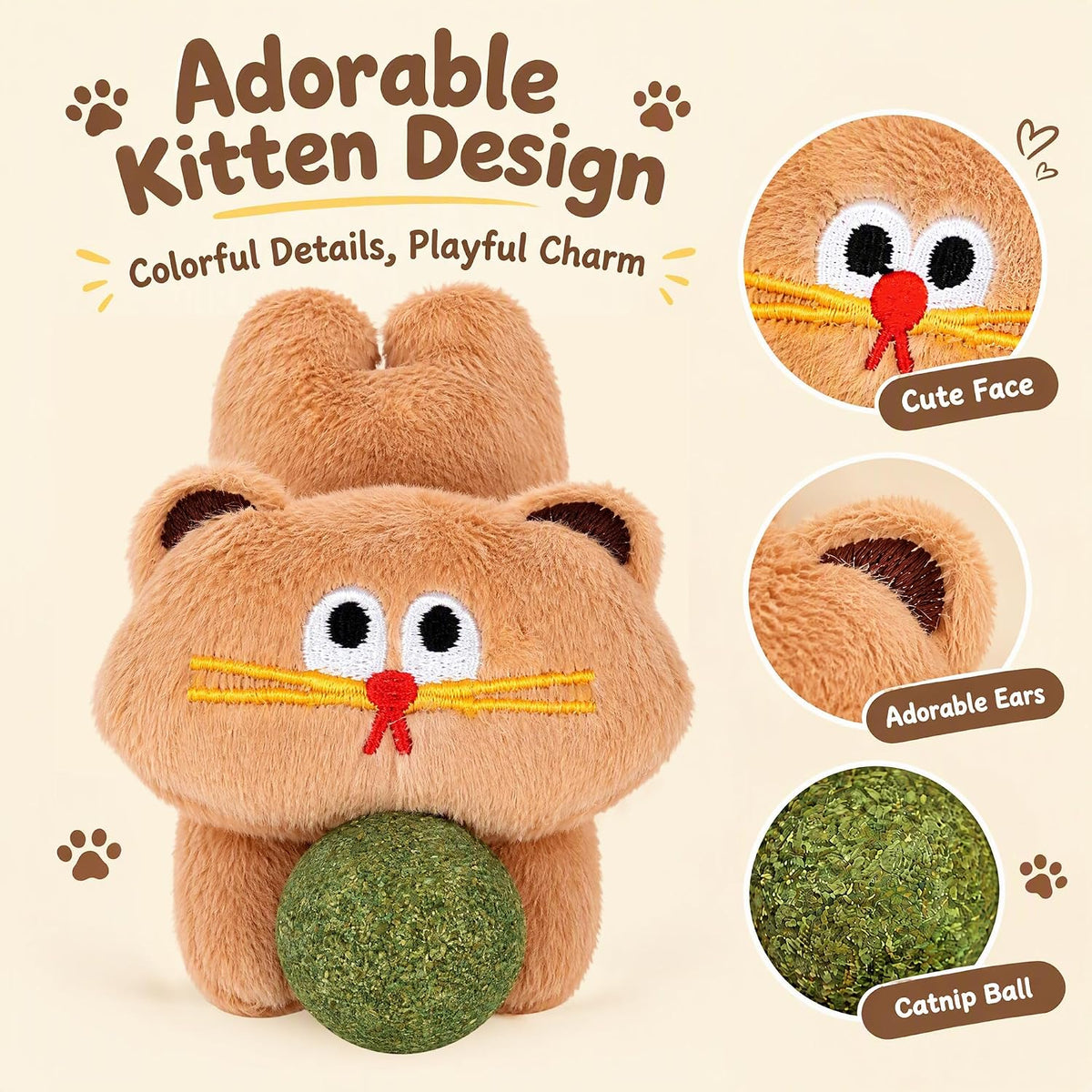 2PCS Catnip Plush Cat Toy, Cute Kitten, Cat Toys for Kittens & Indoor Cats