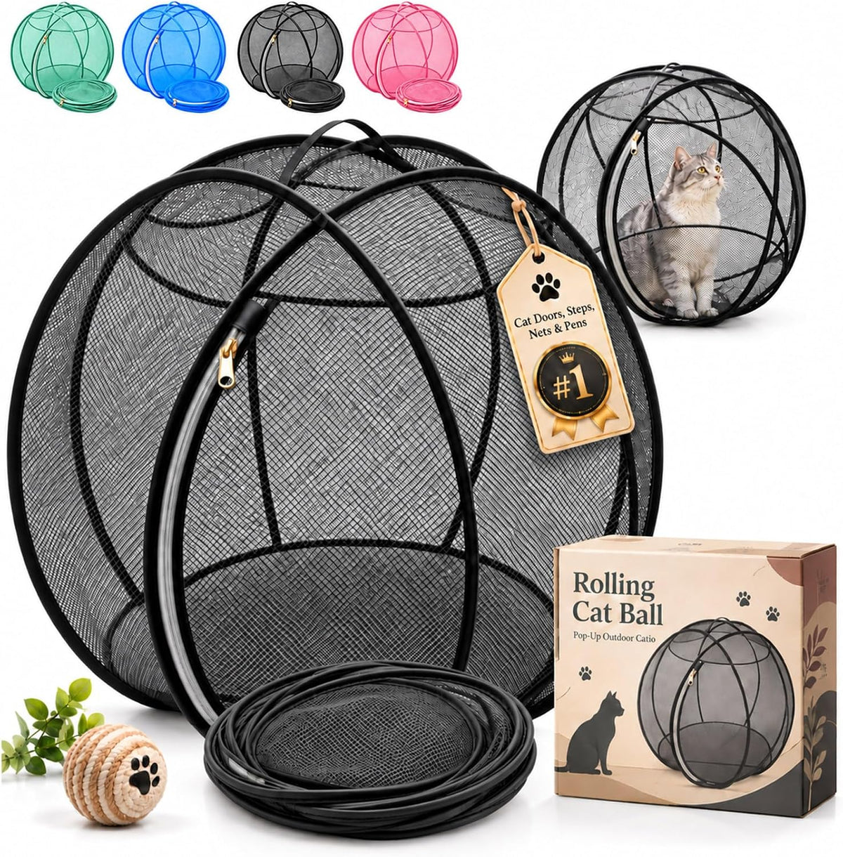 360° Panoramic Pop-Up Rolling Cat Playpen Ball,Outdoor Foldable Enclosure