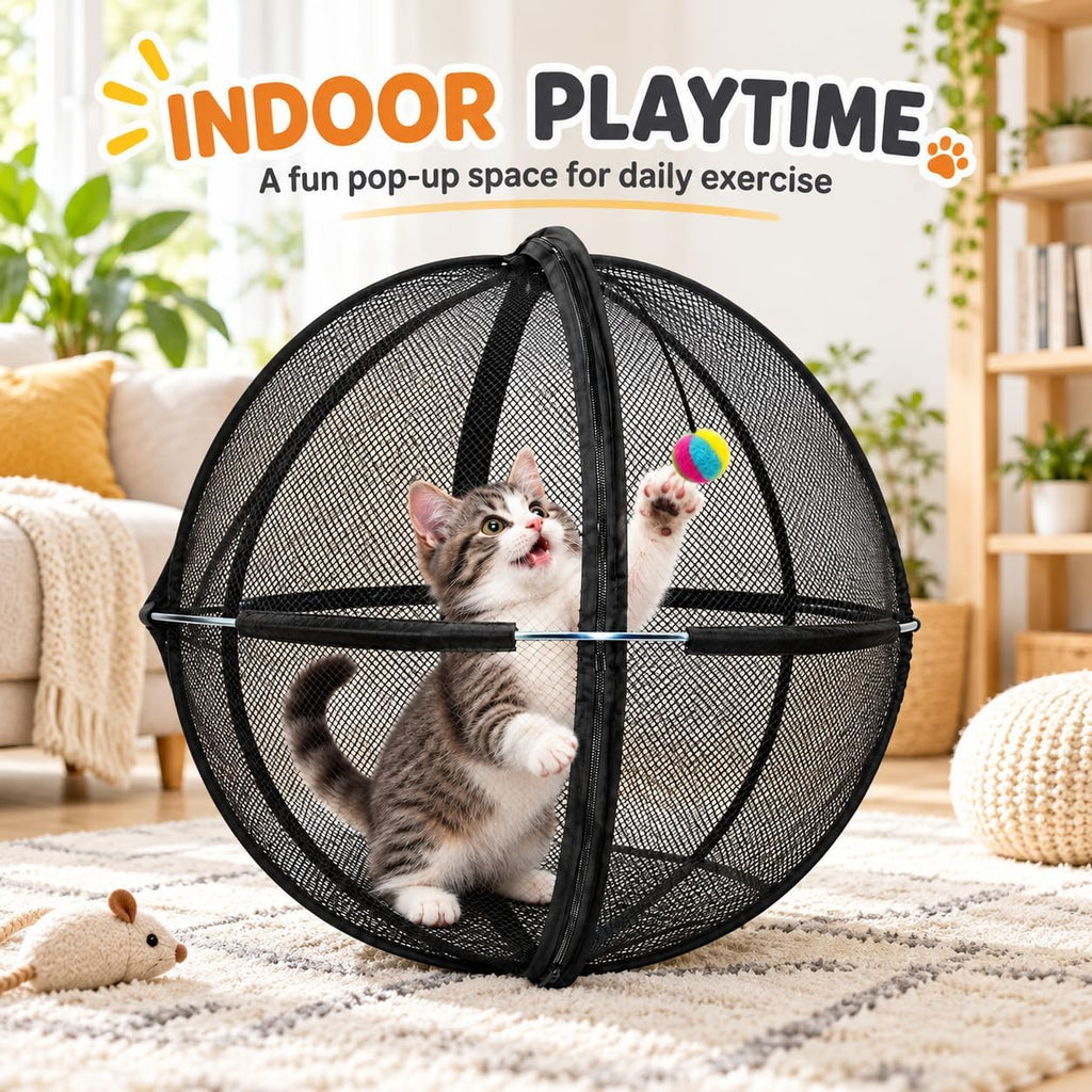 Cat Outdoor Enclosure, Rolling Cat Ball, Foldable Mesh Playpen for Outside