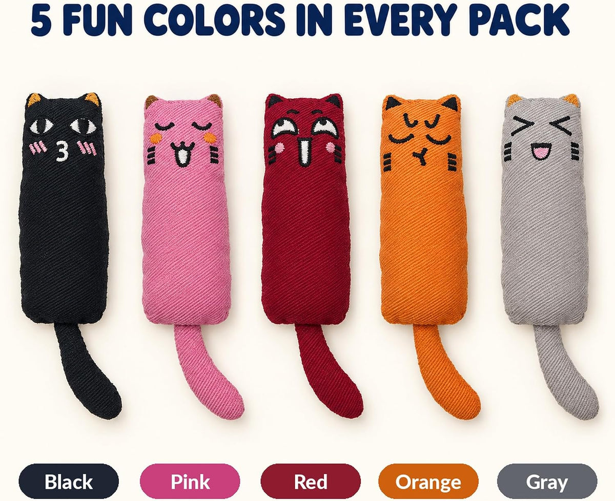 5 Pack Cat Kicker Toys, Soft Plush Cat Toys, Assorted Colors, Plush Toys
