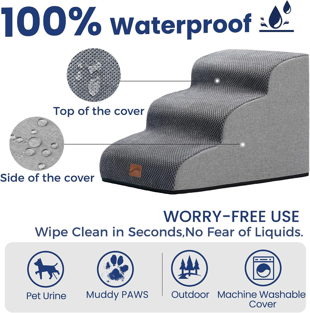 Dog Stairs for Small Dogs, 3-Step Pet Steps for Couch Sofa, Grey