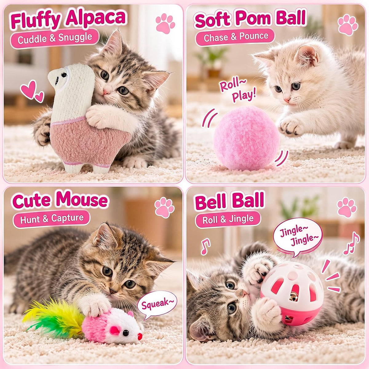 RoundFunny 19 Pcs Cat Toys Gift Box Cat Birthday Toys with Catnip & Wand