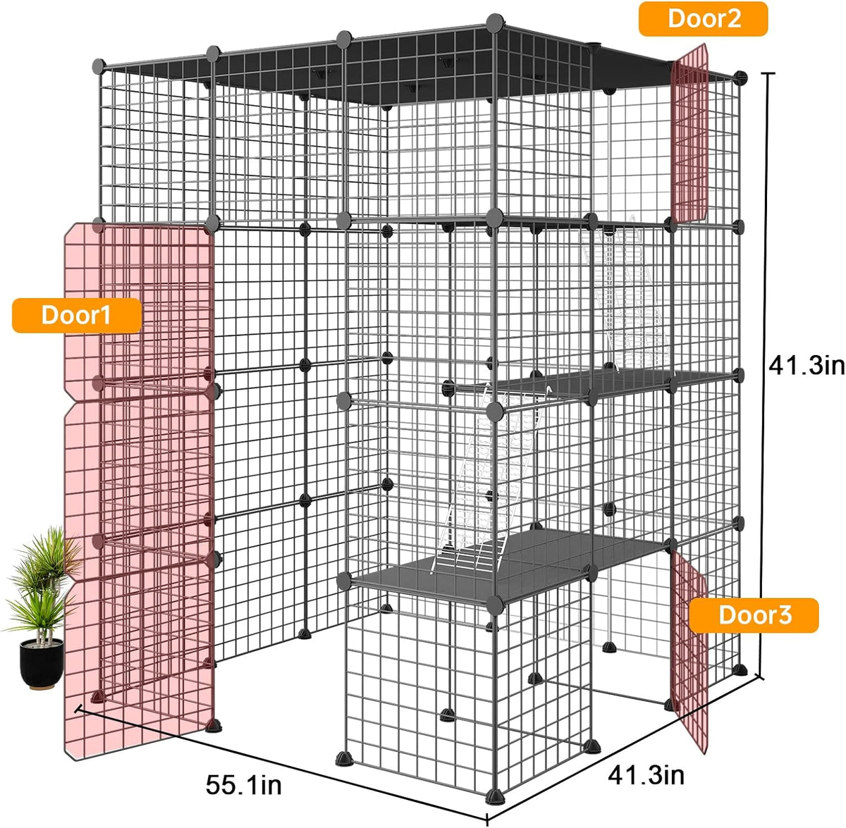 Extra Large Cat Cage,4-Tier Catio, DIY Metal Cat Enclosure with Platforms,55 Inch Indoor Cat Cage for 1-3 Cats, Indoor C