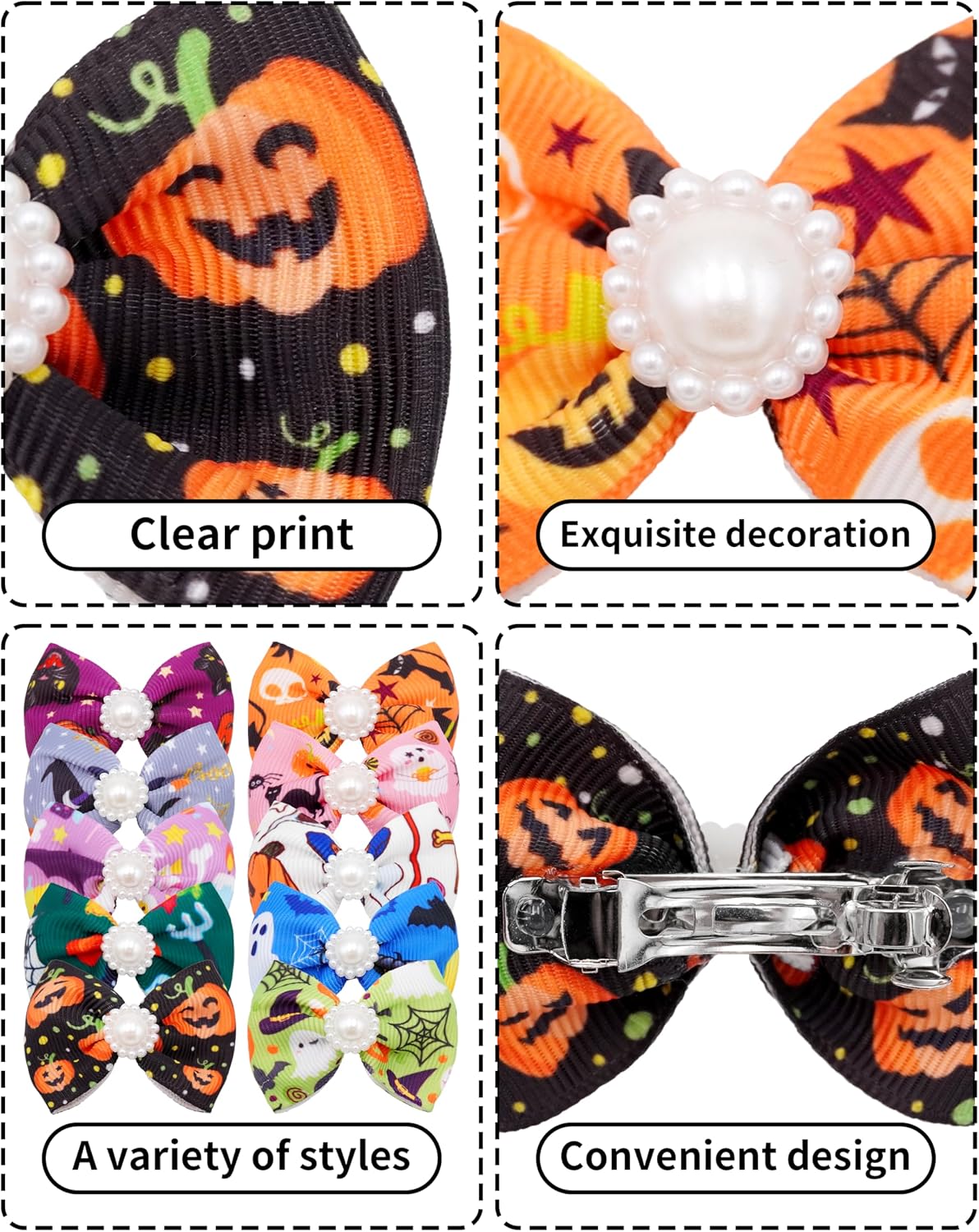 PET SHOW 10 Pack 2" Halloween Small Dog Hair Bows with French Clips