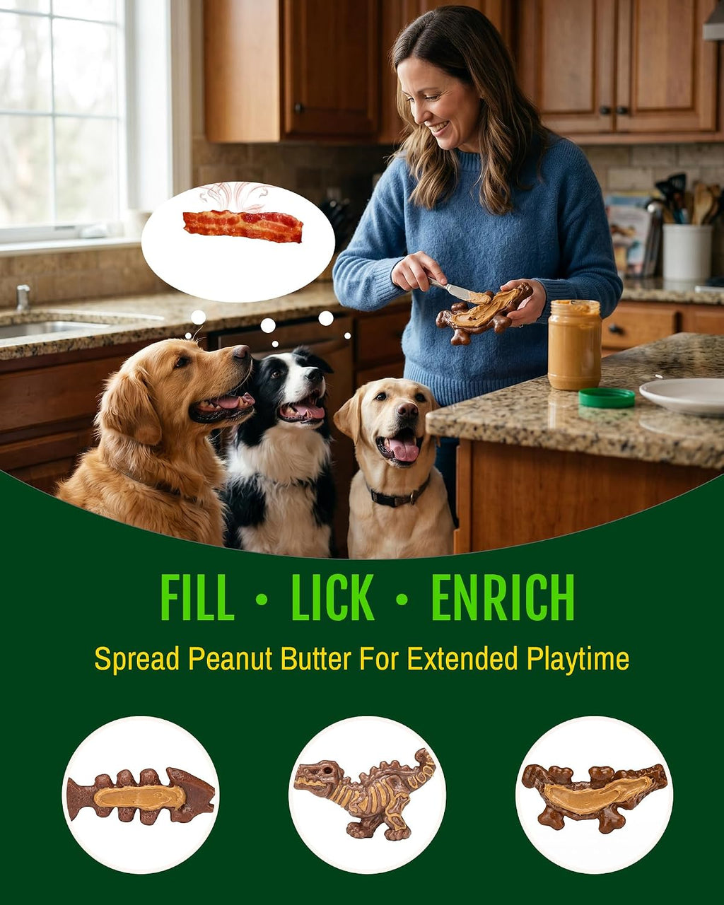 3-Pack Dog Toys for Aggressive Chewers 25-90 lbs,Bacon Flavored