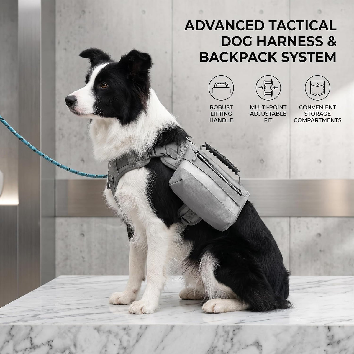 Dog Saddle Bag Gray Pet Backpack Hiking Harness Pack for Large Dogs