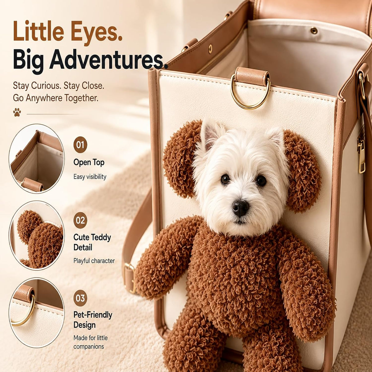 Dog Purse Carrier for Small Dogs – Teddy Bear Bag with Shoulder Strap