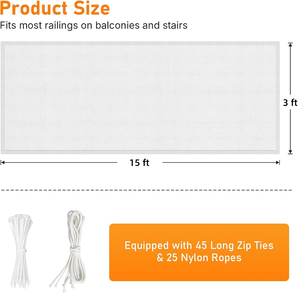 Banister Guard 15 x 3ft Balcony Net Stair Railing Cover