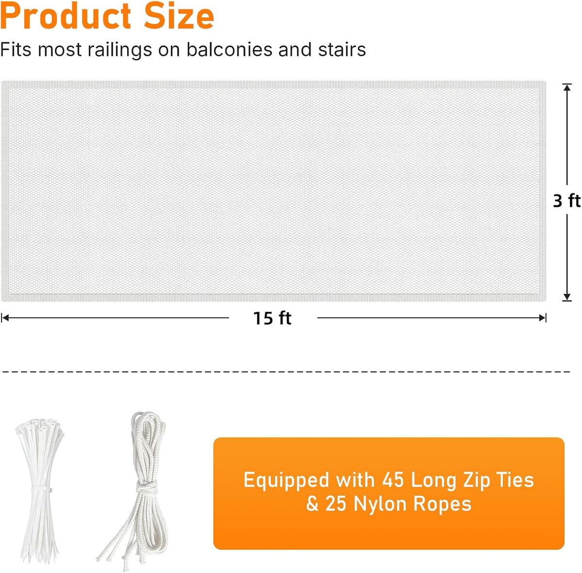 Banister Guard 15 x 3ft Balcony Net Stair Railing Cover