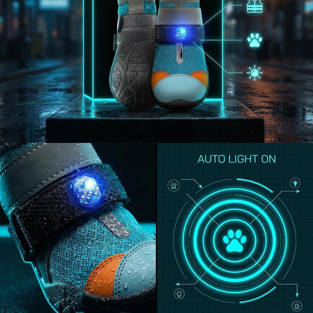 Zapatos para Perros con Luces LED, Botas Transpirables, Breathable Non-Slip Paw Protectors, for Low-Light Outdoor Walks 