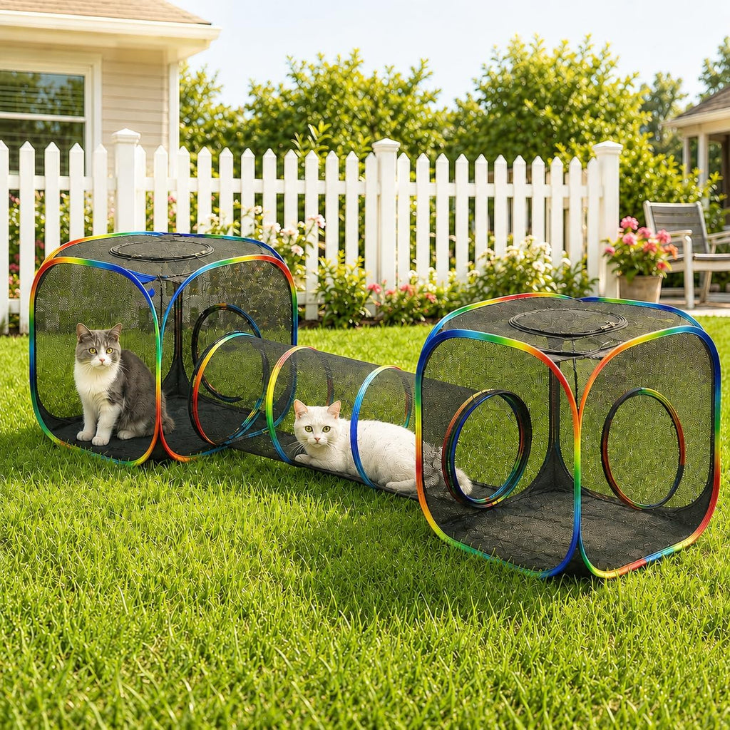 Portable Cat Enclosure with Tent & Tunnel, Rainbow Color
