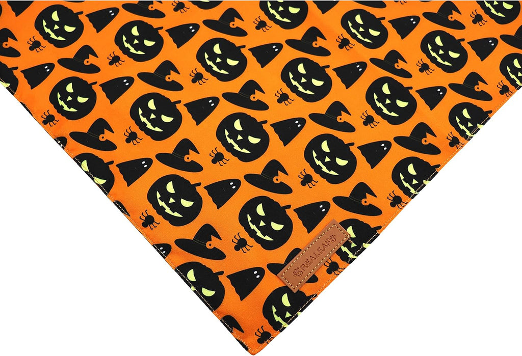 Halloween Dog Bandanas 2 Pack, Pumpkin and Spider Web Bibs, Triangle Reversible Fall Pet Scarf, Premium Durable Fabric, 