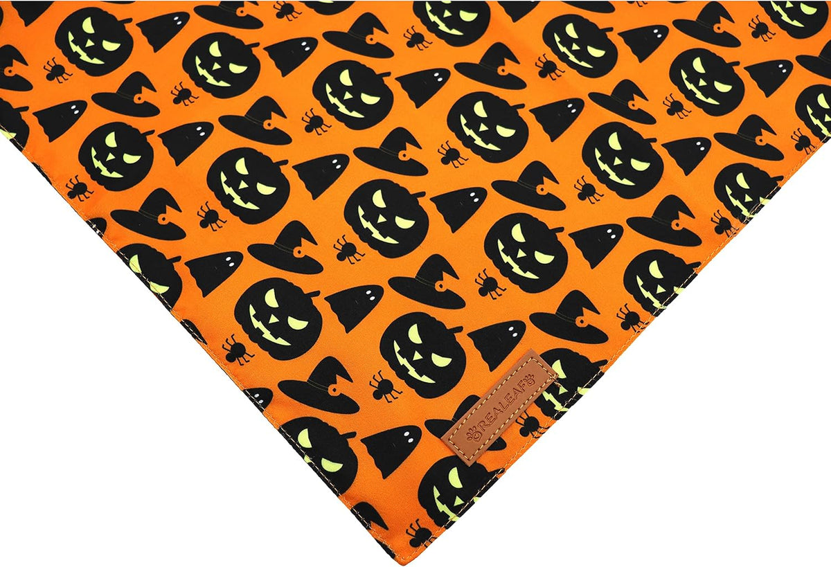 Halloween Dog Bandanas 2 Pack, Pumpkin and Spider Web Bibs, Triangle Reversible Fall Pet Scarf, Premium Durable Fabric, 