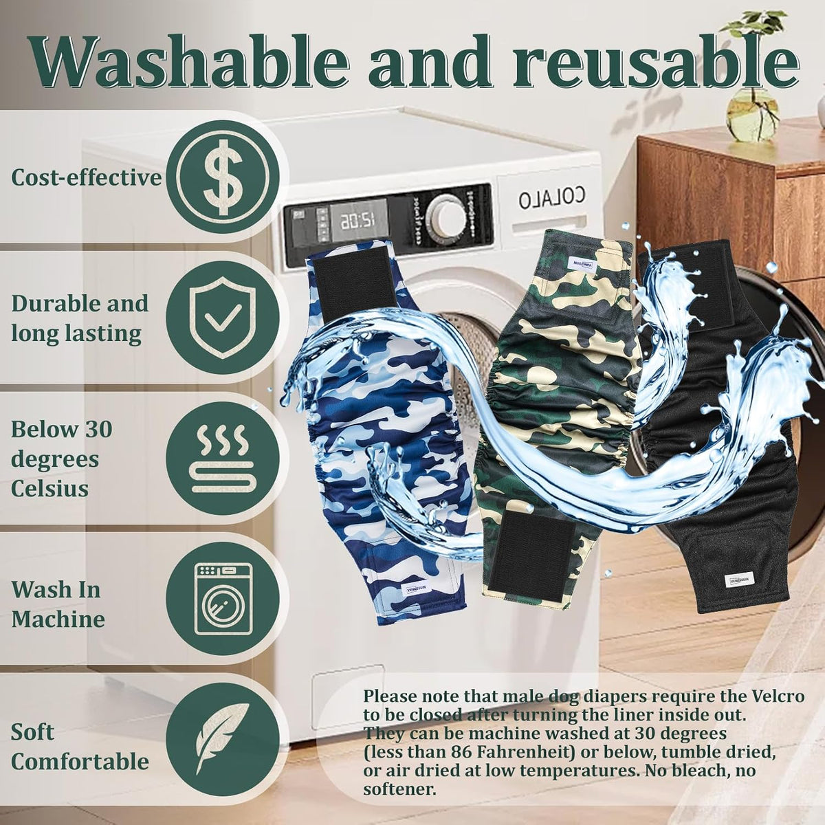 Reusable Dog Diapers Male, Premium Washable Belly Bands for Dogs, Pack of 5, High Absorbing Small Dog Wraps for Doggie &