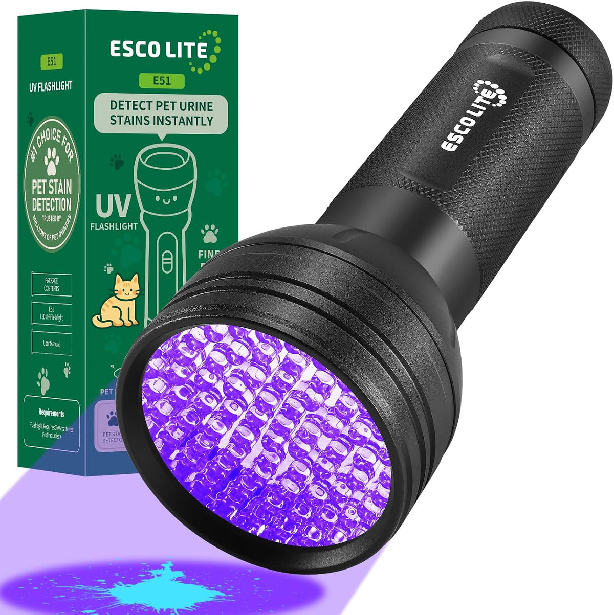 UV Flashlight Black Light, 100 LED 395 nM Ultraviolet Flashlights UV Blacklight Detector for Dog Urine, Pet Stains