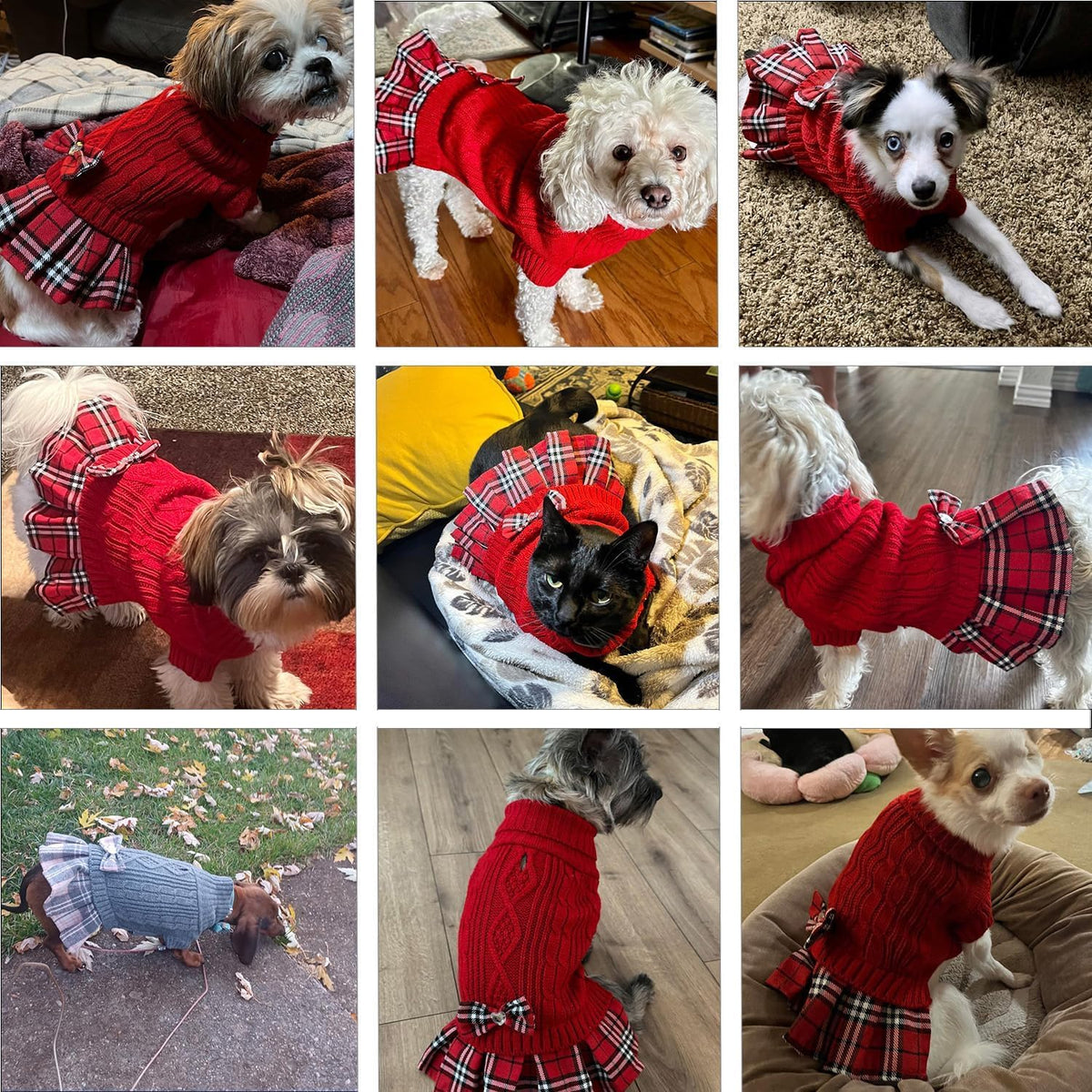 Small Dog Sweater Dress with Bowtie Turtleneck - Knitted Pet Clothes