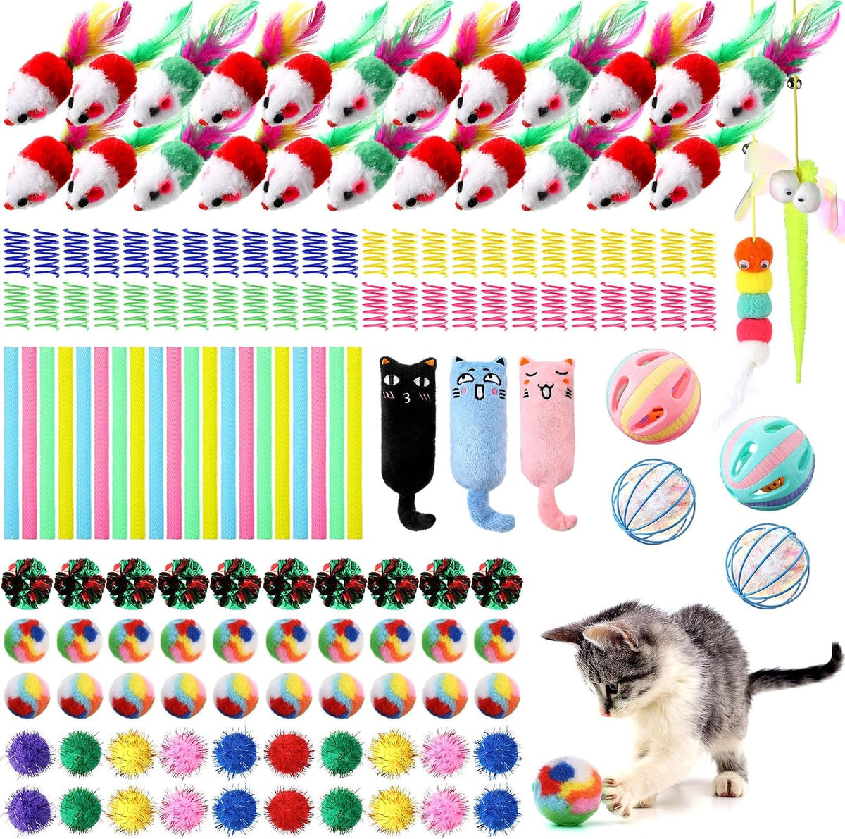 Shappy 150 Pcs Cat Toys Bulk Pack, Christmas Indoor Cats Gifts, Classic