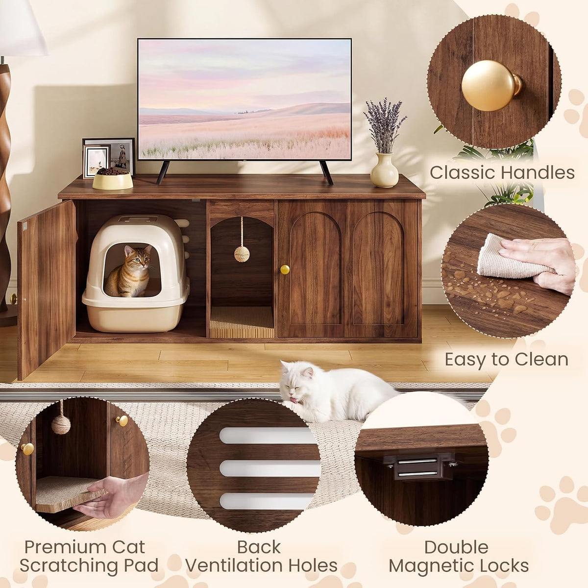CHOEZON 47.2'' Cat Litter Box Enclosure for 2 Cats with Scratch Pad, Walnut