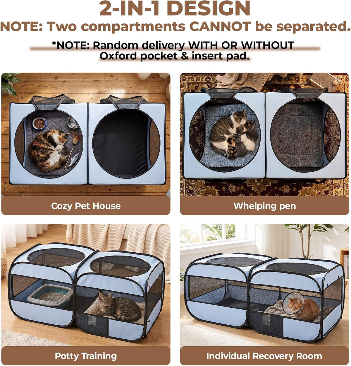 2-in-1 Dog Playpen, 58''Pop Up Cat Puppy Pet Playpen Indoor/Outdoor Cats Enclosed, Cat Dog Tent Crate Cage Kennel, Porta