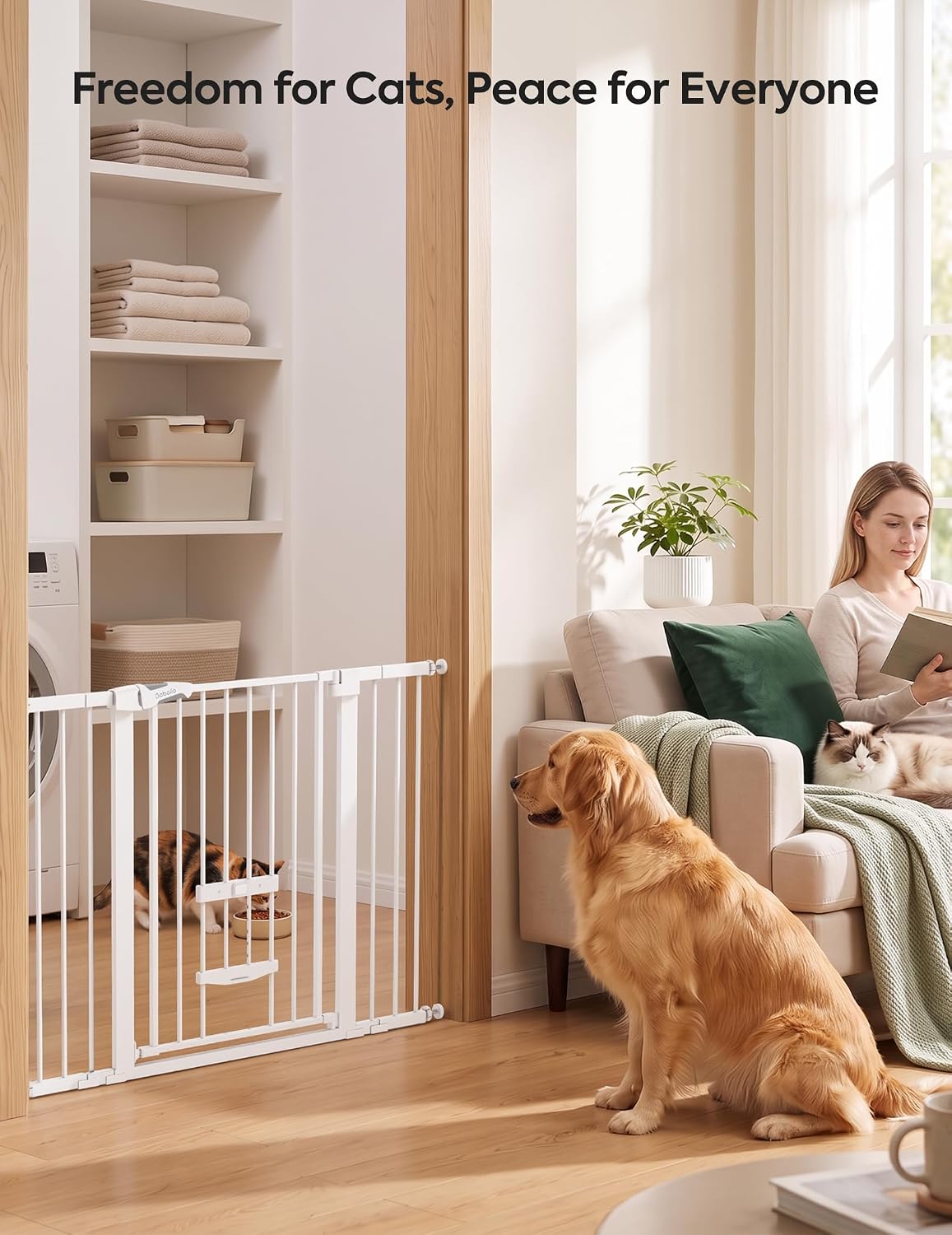 Babelio Dog Gate with Cat Door, CatPrivilege II, 29-40", White