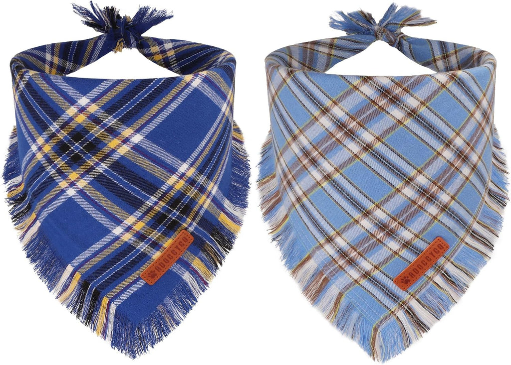 Fall Dog Bandanas with Fringe, Red Brown Plaid Dog Scarf, Large