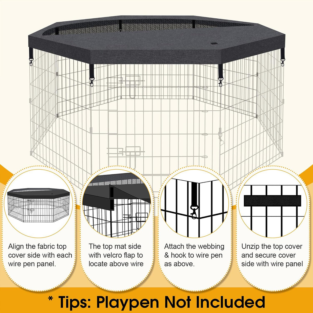 Dog Playpen Top Cover Only, for 8 Panel 24 Inch Wide Octagonal Mesh Black