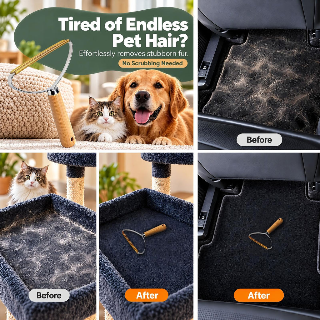 Qbily Pet Hair Remover 2nd Gen (3 Pack) - Reusable Lint Removal Tool for Couch, Carpets, Cat Trees, Car Mats, Furniture, Clothes, Pet Houses, Dog & Cat Hair Scraper Tool with Storage Bag