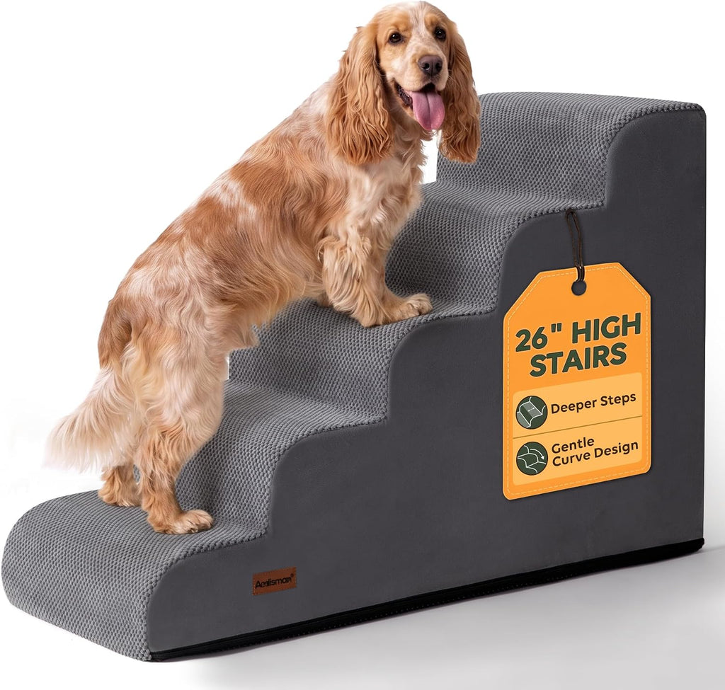 Dog Stairs for High Beds, 26" H 5-Step Pet Ramp for Small & Medium Dogs