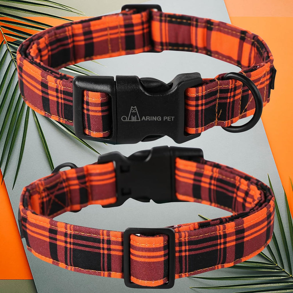 ARING PET Halloween Dog Collar-Cute Fall Dog Collar for Small Dogs, Cotton Halloween Orange Grid Dog Collars for Small M
