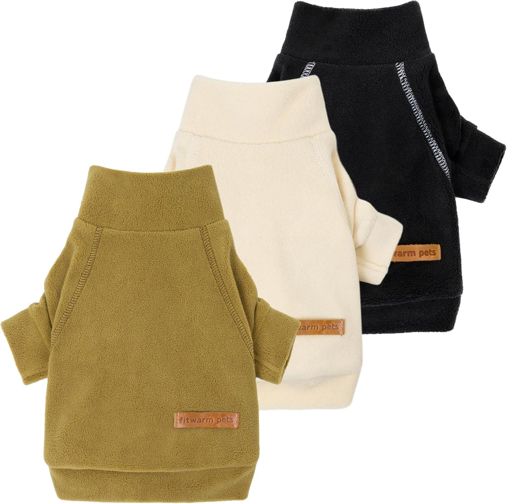 Fitwarm 3 Pack Classic Fleece Dog Sweater, Turtleneck Dog Sweatshirt, Dog Winter Clothes for Small Dogs Boy Girl, Pet Pu