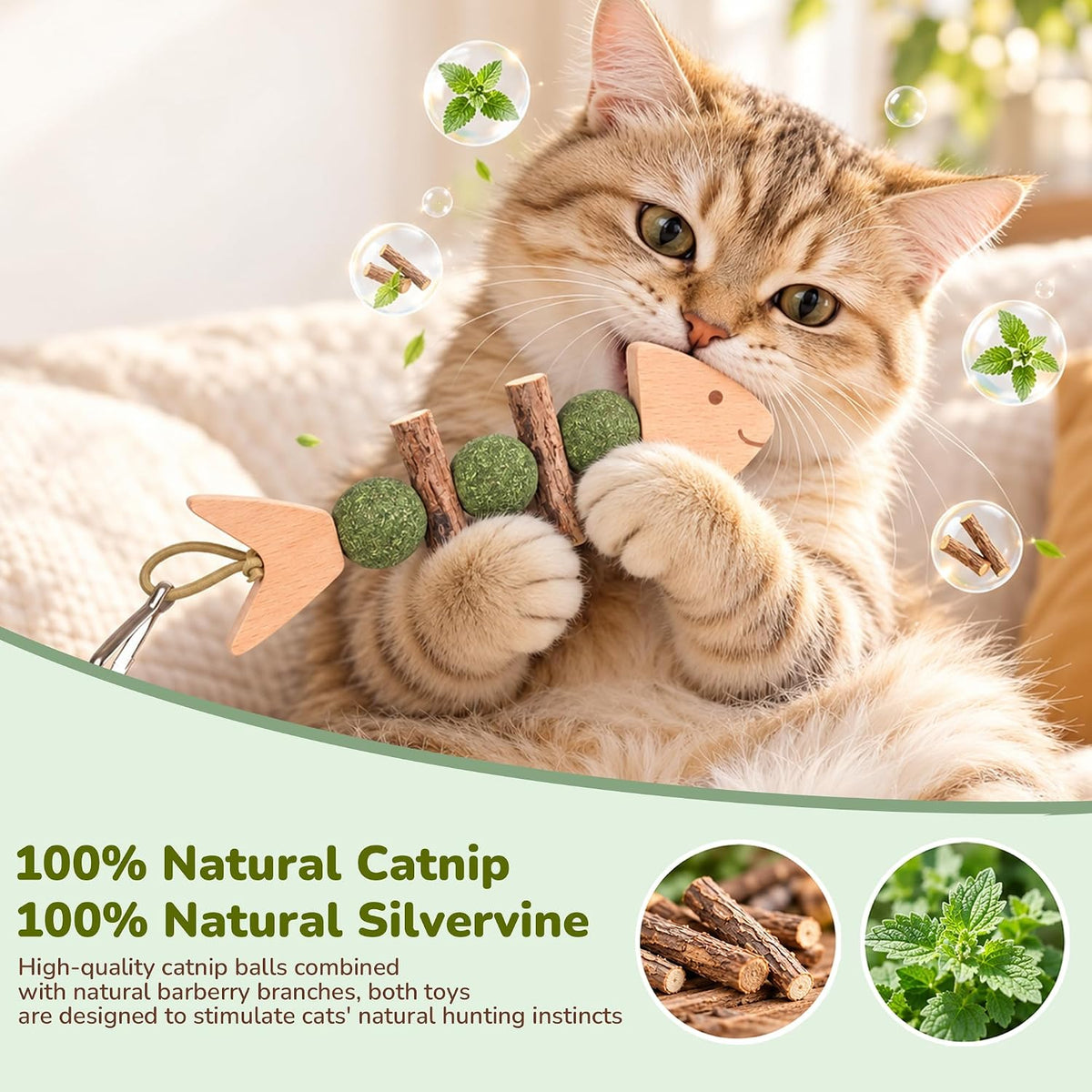 Interactive Cat Toys with Natural Catnip&Silvervine,Fish＆Caterpillars Set