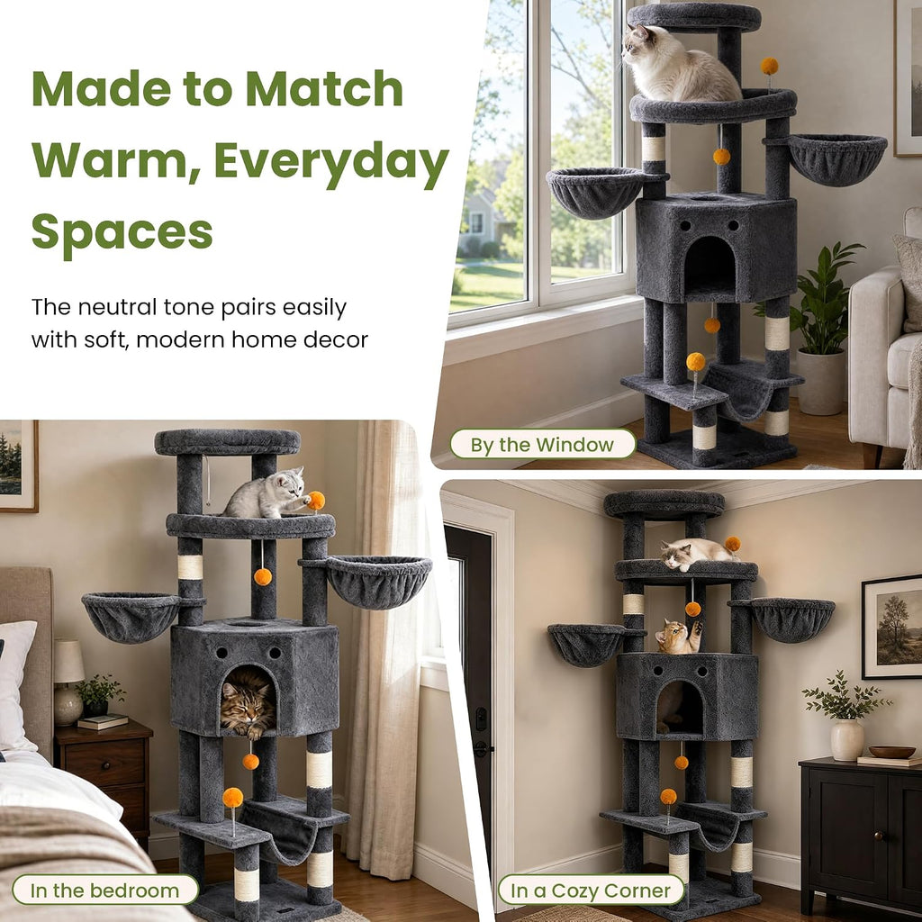 Cat Tree Tower for Indoor Large Adult Cats, 73in Tall Heavy Duty with Perch