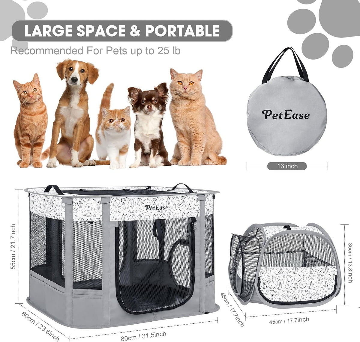 Portable Cat Playpen with Litter Box, Cat Enclosure for Camping, Cat Recovery Playpen After Surgery, Foldable Indoor Out