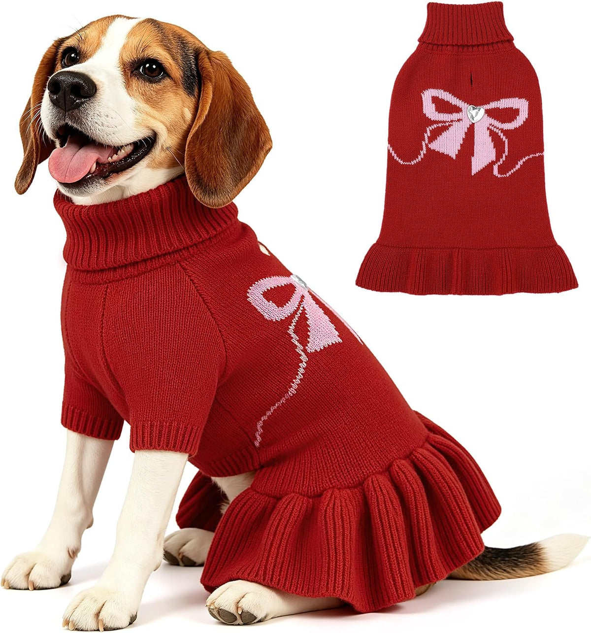 WOYYHO Small Dog Sweater Dress with Pumpkin Print, Halloween Dog Clothes