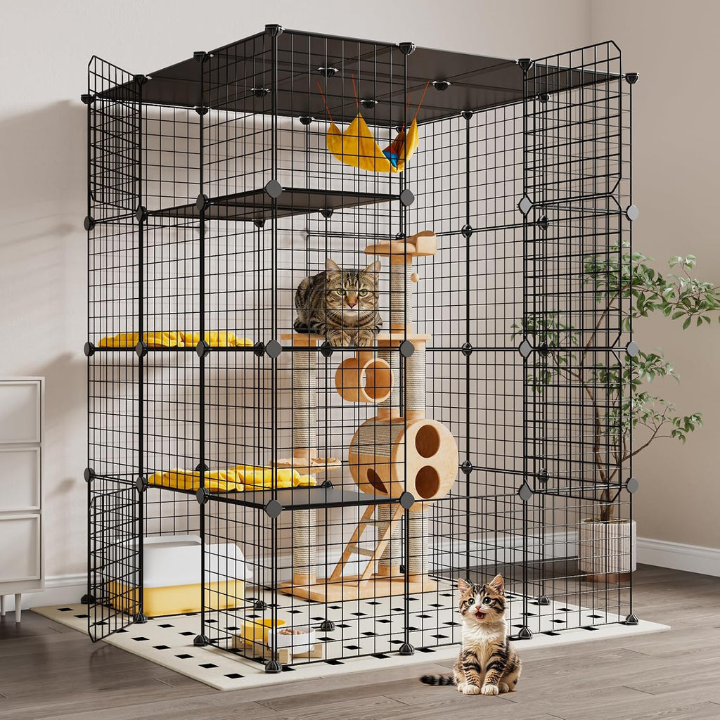 Extra Large Cat Cage,4-Tier Catio, DIY Metal Cat Enclosure with Platforms,55 Inch Indoor Cat Cage for 1-3 Cats, Indoor C