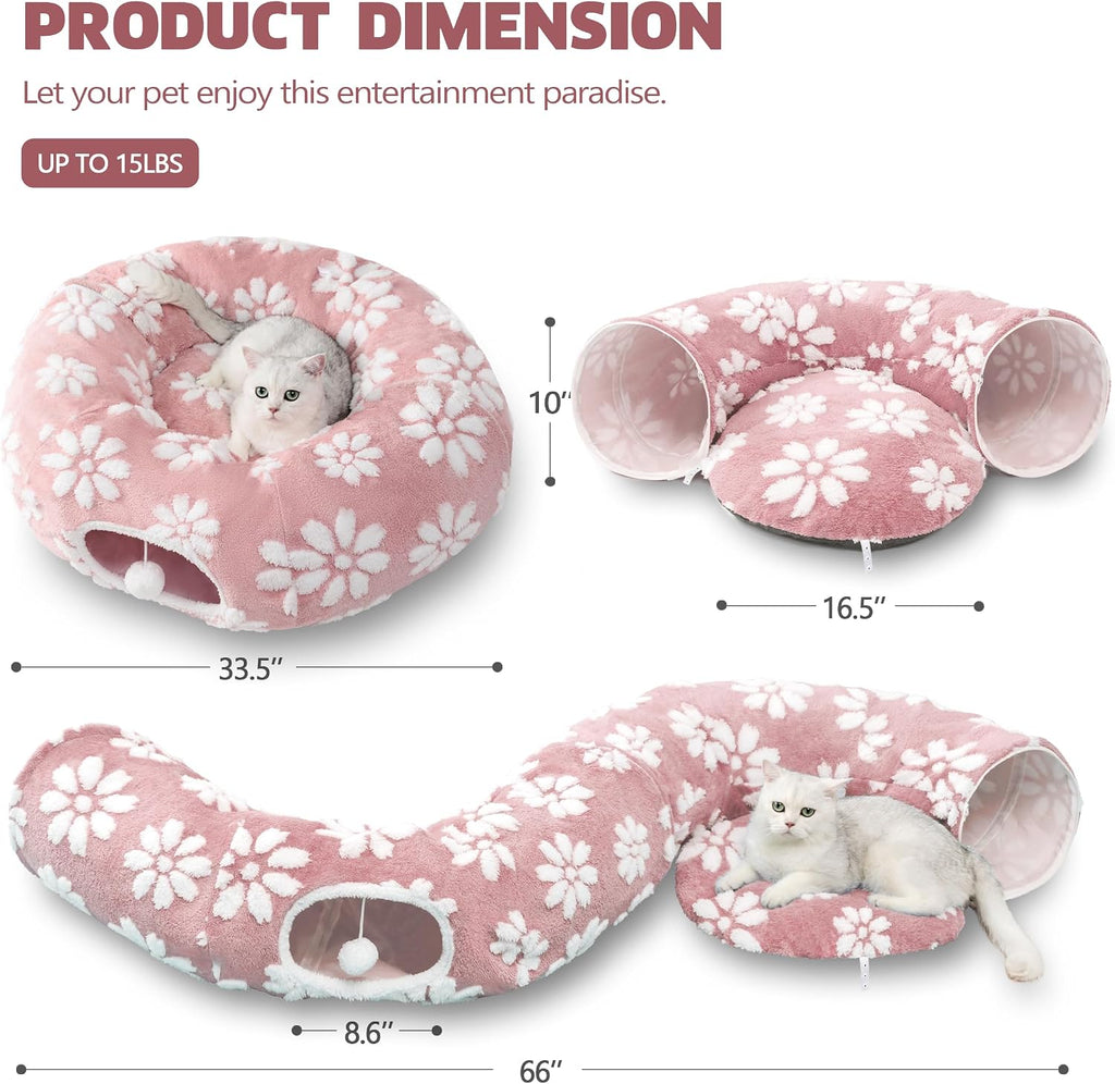 Cute Round Cat Tunnel for Indoor Cats, Pink