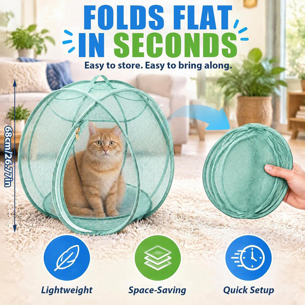 Rolling 360° Panoramic Cat Playpen Collapsible Breathable w/ Zipper