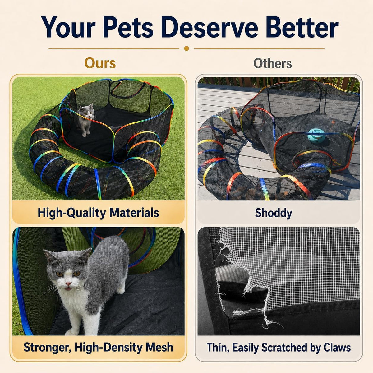 Portable Cat Enclosure with Tent & Tunnel, Rainbow Color