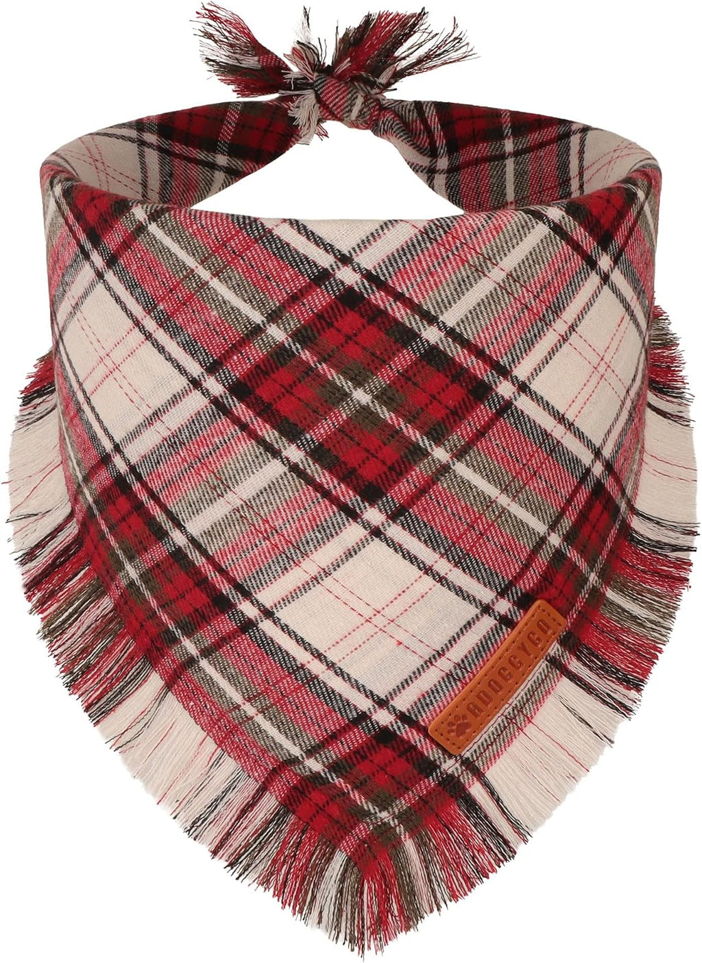 Brown Plaid Fall Dog Bandana, Fringed Thanksgiving Dog Scarf, L
