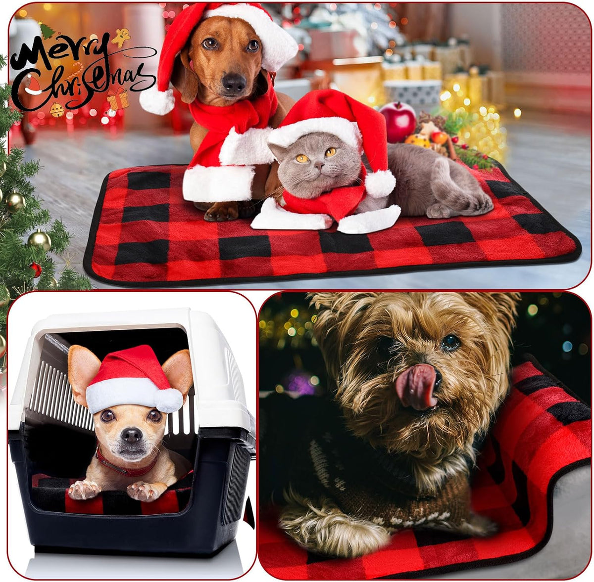 Reginary 4 Pcs Guinea Pig Fleece Cage Liners, Plaid, 24 x 47 Inch