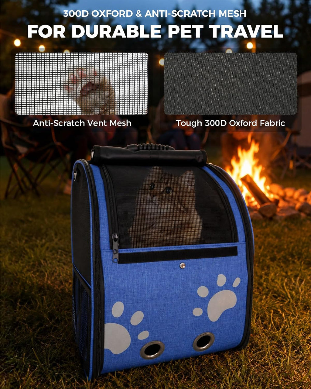 Hiking Backpack Carrier for Cats & Small Dogs, Travel Pet Carrier, Blue