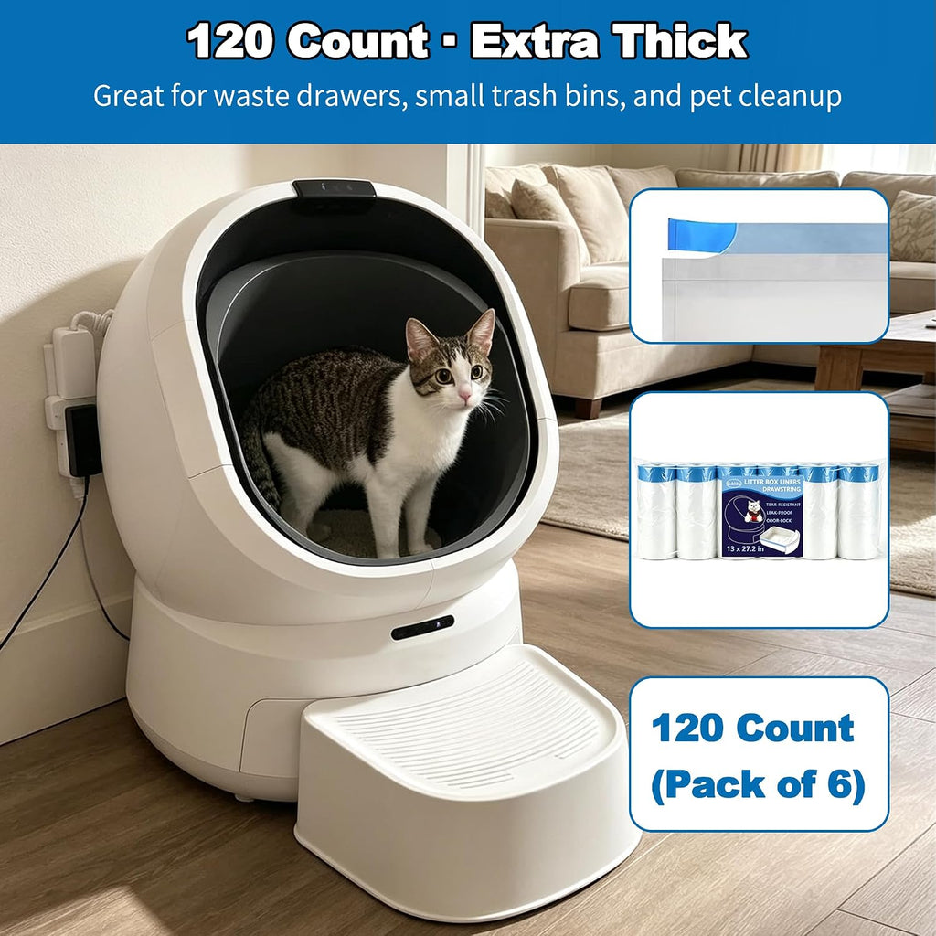 120 Count Cat Litter Box Bags|27.2" x 13"for Automatic Cat Litter Box
