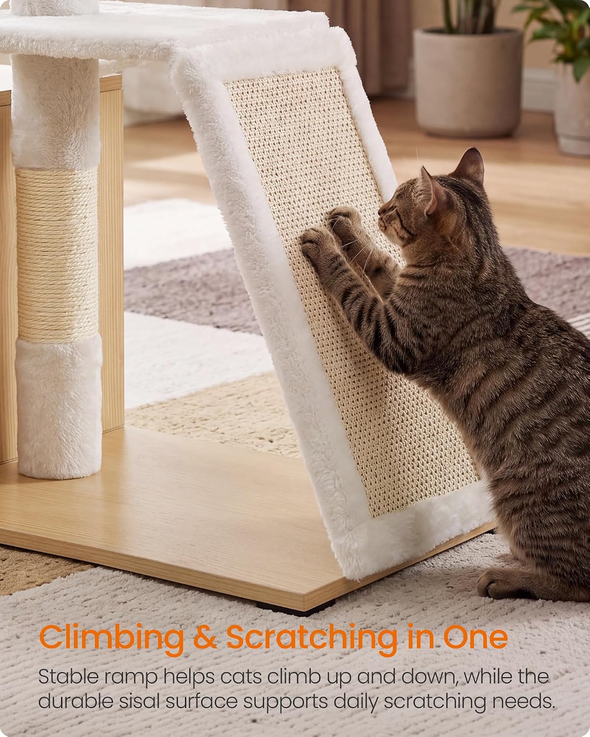 Feandrea Cat Tree, 3-Tier Cat Tower with Scratching Post and Wood Condo