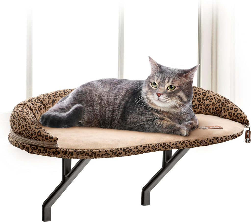 K&H PET PRODUCTS Deluxe Kitty Sill with Removable Bolster Tan/Kitty Print 14 X 24 Inches