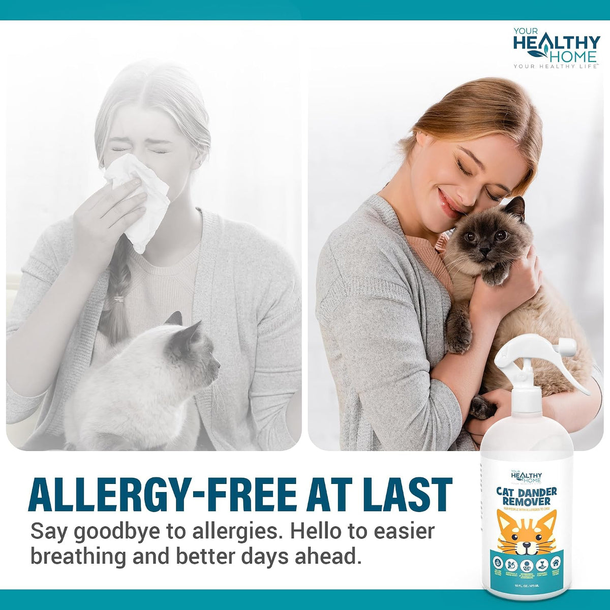 Cat Dander Remover Aloe Vera Free - Pet Dander Allergy Reducer Relief Dry Skin Spray for Cats and Humans| Cruelty-Free &