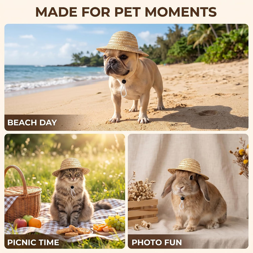 1Pc Novelty Summer Adjustable Pet Dog Outdoor Straw Hat Puppy Small Kitty Cat Sunhats Dog Hat