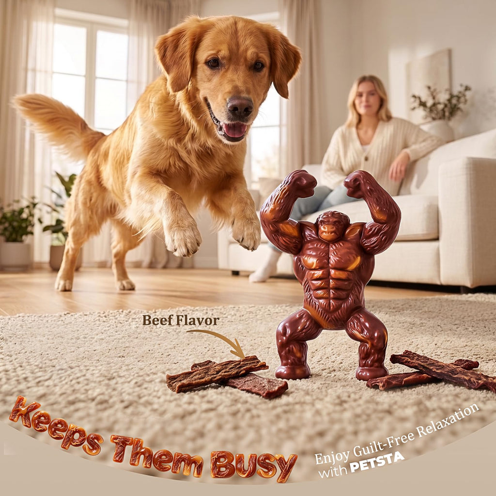 PETSTA Indestructible Dog Toys for Aggressive Chewers, Extreme Tough Toys for Large Dogs, Real Beef Flavored, Dog Bone for Medium/Large Dogs Breed, Gifts for Dogs