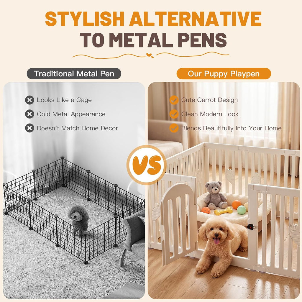 Dog Playpen Indoor with Door, 10-Panel 25.6" Tall Dog Play Pen, Easy-Assembly Plastic Puppy Playpen Fence for Dogs, Pet 