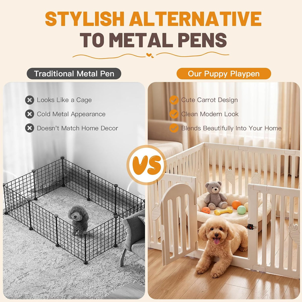 Dog Playpen Indoor with Door, 10-Panel 25.6" Tall Dog Play Pen, Easy-Assembly Plastic Puppy Playpen Fence for Dogs, Pet 