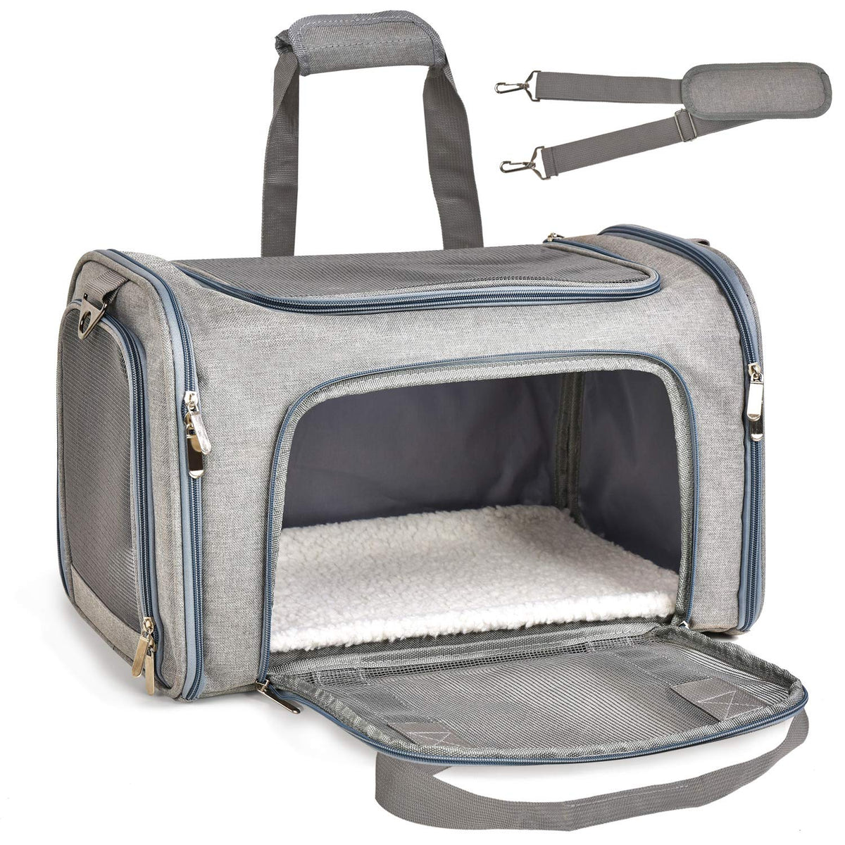 Henkelion Cat Carriers Dog Carrier Pet Carrier For Small / Medium Cats Dogs Puppies (Up To 15lbs), TSA Airline Approved Small Dog Carrier Soft Sided, Collapsible Waterproof Travel Puppy Carrier - Grey